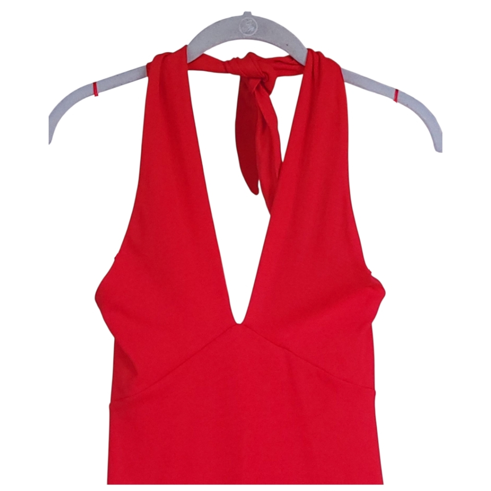 Zara Red Bodycon Halter Mini Dress L Open Back Going Out Club Party Rave - Picture 12 of 15